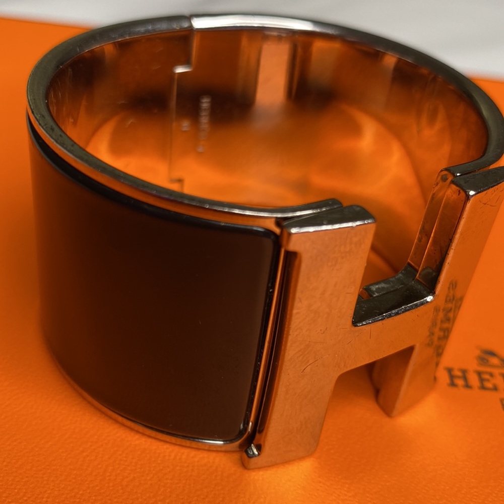 HERMÈS Clic H XL Bangle Bracelet Black Silver Palladium Plated